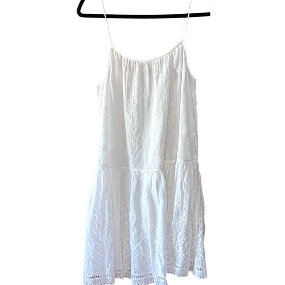 Unsubscribed White Eyelet Drop Waist Sundress Spaghetti Strap Cotton Dress Med - Picture 3 of 16
